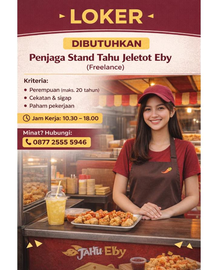 INFO LOKER - Penjaga Stand Tahu Jeletot Eby (Freelance)