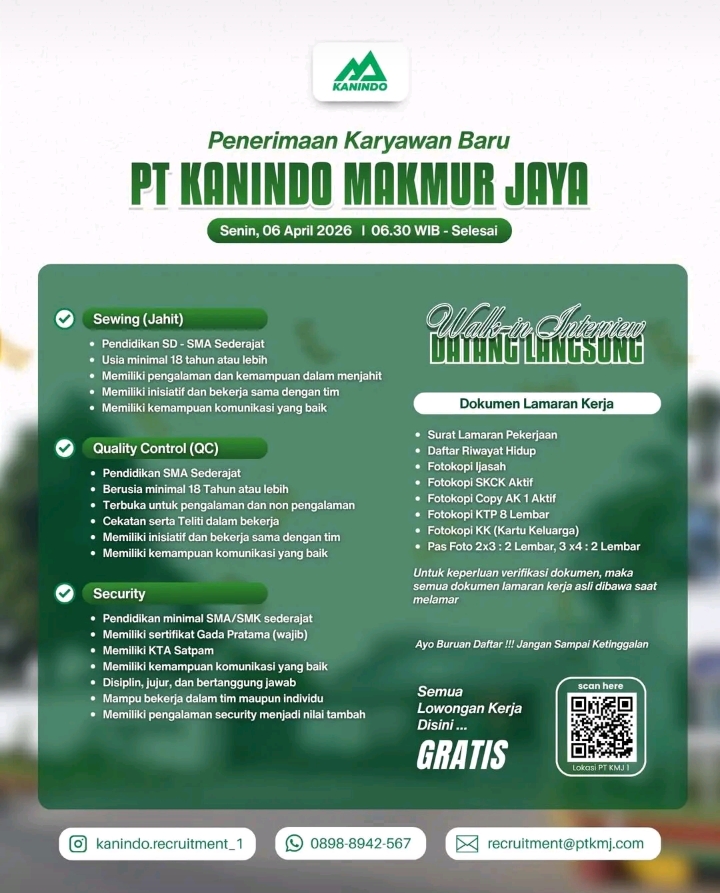 INFO LOKER - Sewing (Jahit),Quality Control (QC),Security