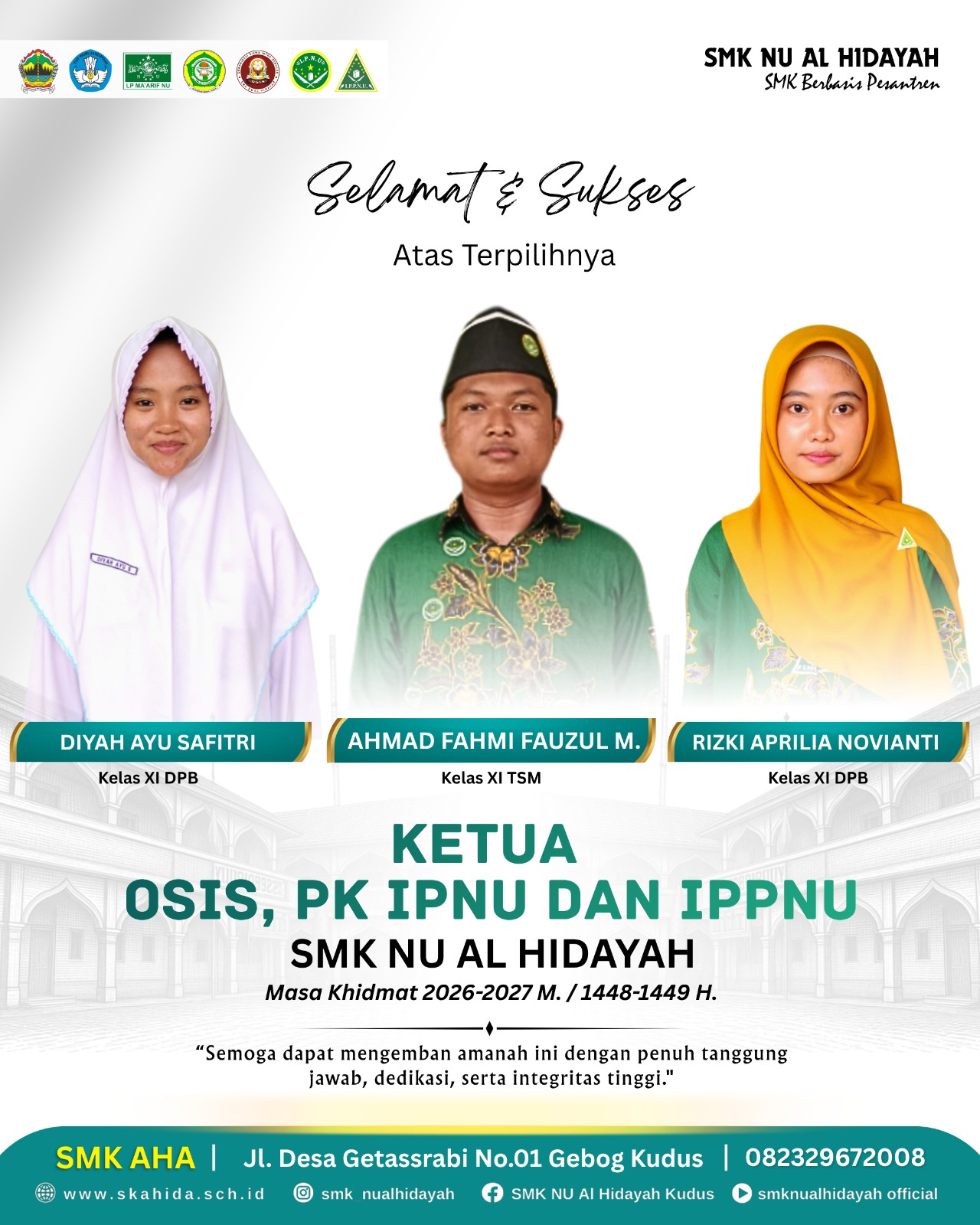 SMK AHA Tetapkan Ketua OSIS, PK IPNU, dan PK IPPNU Masa Khidmat 2026–2027